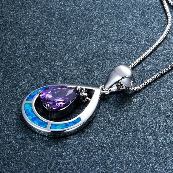 925 Sterling Silver Blue Opal Teardrop Mystic Topaz Necklace - Picture 4 of 10